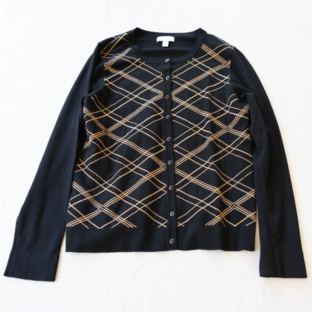 Vintage Black and Gold Geometric Cardigan with Sequins | Dark Academia